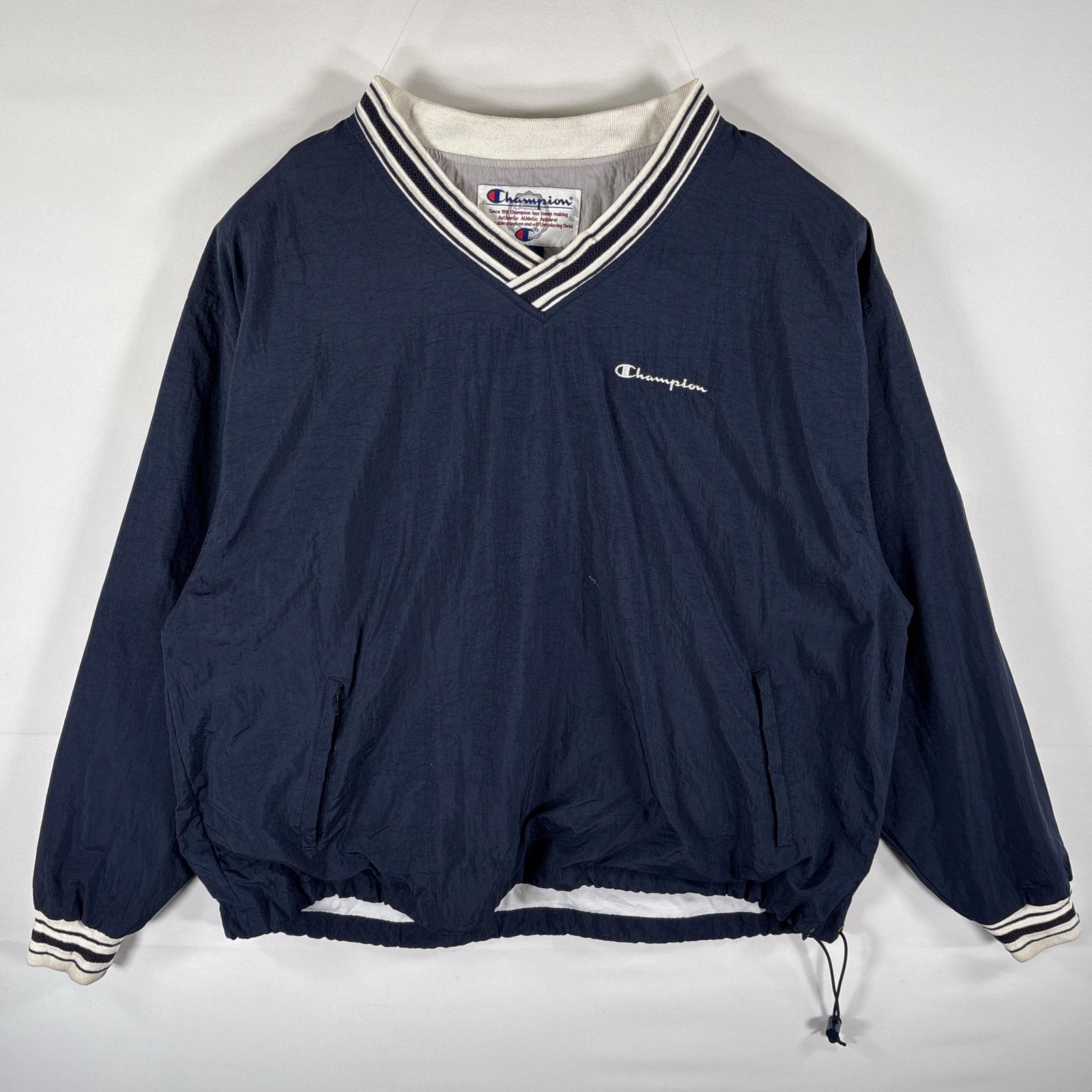 古着 ナイロンジャケット プルオーバー 刺繍ロゴ Vネック ピステ 大きいサイズ XXL ネイビー メンズ