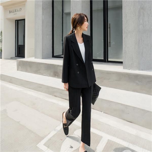 レディーススーツ長袖2点セットジャケット無地vネックパンツスーツ大人通勤ビジネスフォーマルオフィスカジュアル秋春