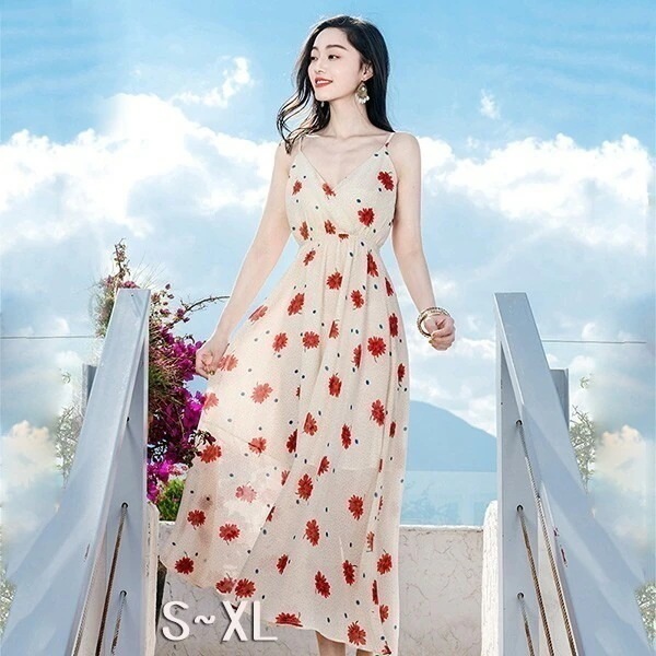 夏 ワンピース ロングワンピース 花柄 ノースリーブ 大きいサイズ ゆったり Vネック 体型カバー おしゃれ 夏ワンピ 夏ワンピース マキシ丈 花柄 夏 春 夏服 リゾート 旅行 きれいめ カジュアル