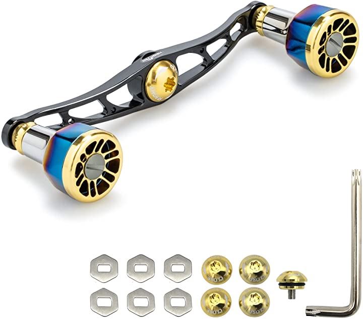 ベイト リール ハンドル 70航空アルミ製 汎用社外品(ゴールド(ノブ)＆ブラック(ハンドル), 1