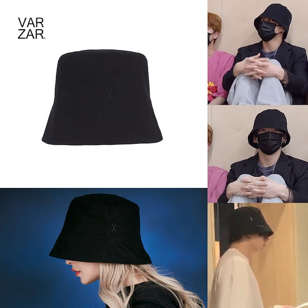 [VARZAR] BTS着用 ジョングク Stud drop over fit bucket hat black スタッド ドロップオーバーフィット  バケット ハット ブラック