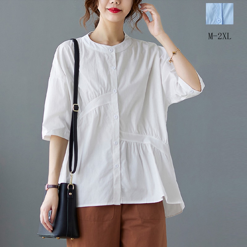 トップスシャツtシャツブラウス半袖ホワイトシャツ白シャツ白プルオーバーレディース5分袖フリル 期間限定特別価格