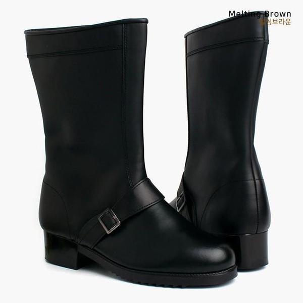 メンズ毛皮裏地牛革ロングブーツ防寒ブーツ