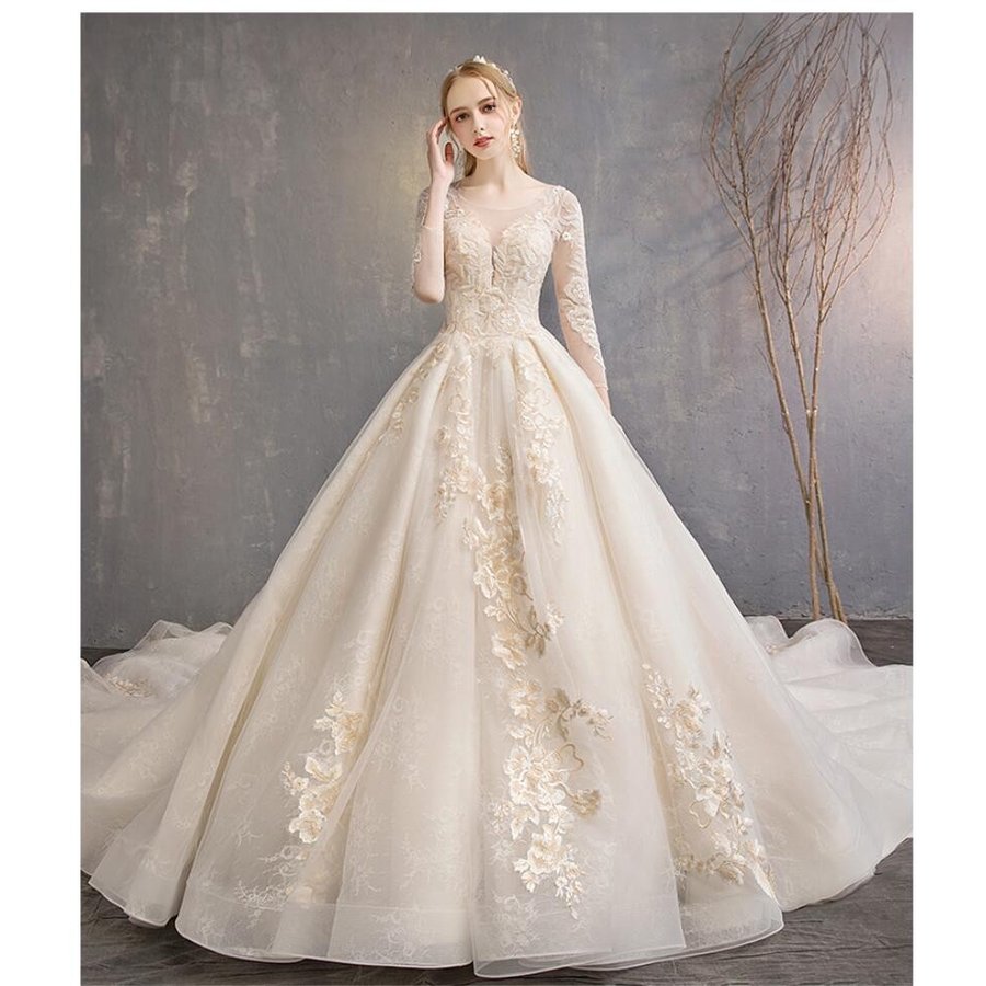 トレーンドレス ロングドレス パーティードレス 上品 ウエディングドレス ステージ衣装 二次会 演奏