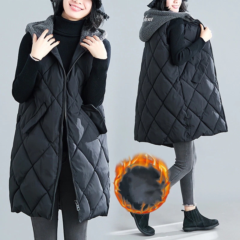 中綿ベスト ベスト レディースロング フード付き ボア ダウンベスト コート ジャケット アウター冬ゆったり 暖かい 防寒ベスト 大きい 体型カバー着痩せ
