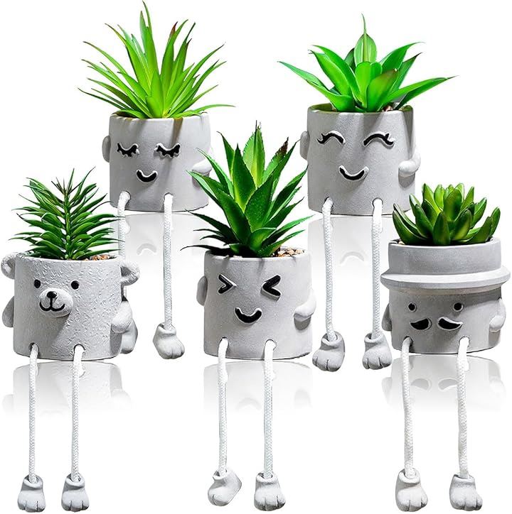 人工観葉植物 フェイクグリーン ミニ 卓上 北欧 かわいい 5個セット(シルバー)