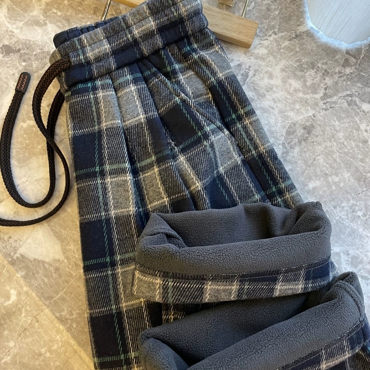 大きな推奨！！765gの厚さベルベット1つの冬ハイウエストファッショナブルな格子縞とベルベットワイドレッグカジュアルバナナパンツ