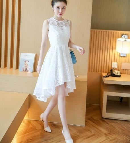 1439.レースノースリーブドレス（ホワイト）パーティ 大人可愛い 結婚式 二次会 2019 春夏 sale 同窓会