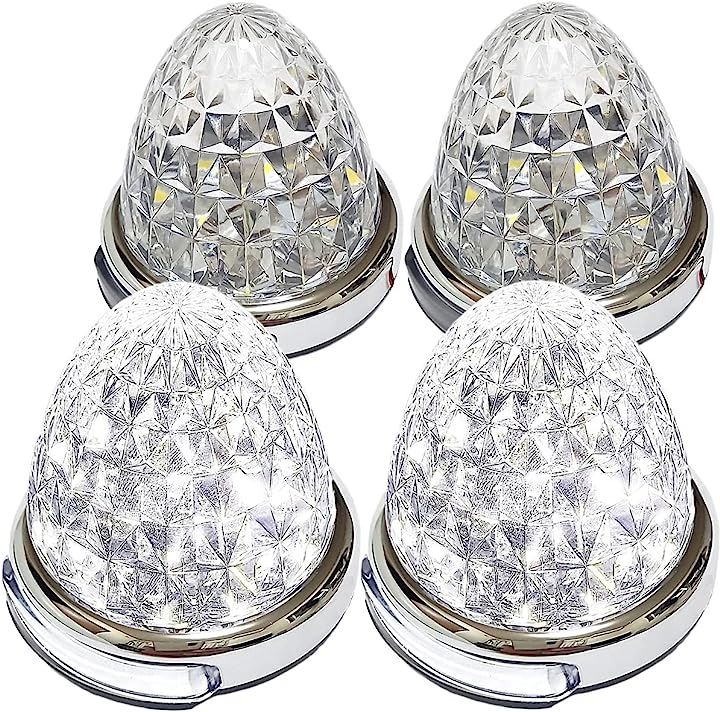 カスタマイズ 12V 24V トラック用 LED マーカーランプ 路肩灯機能付 サイド メッキリング 5面クリスタルカット仕様 22LED 汎用(ホワイト, 4個)