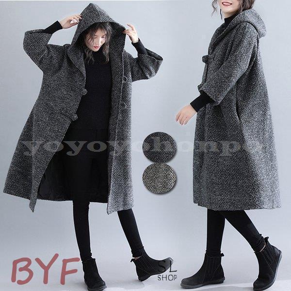 コートレディース30代40代50代チェスターコートロング丈フード付き7分袖チャイナボタンアウター秋冬