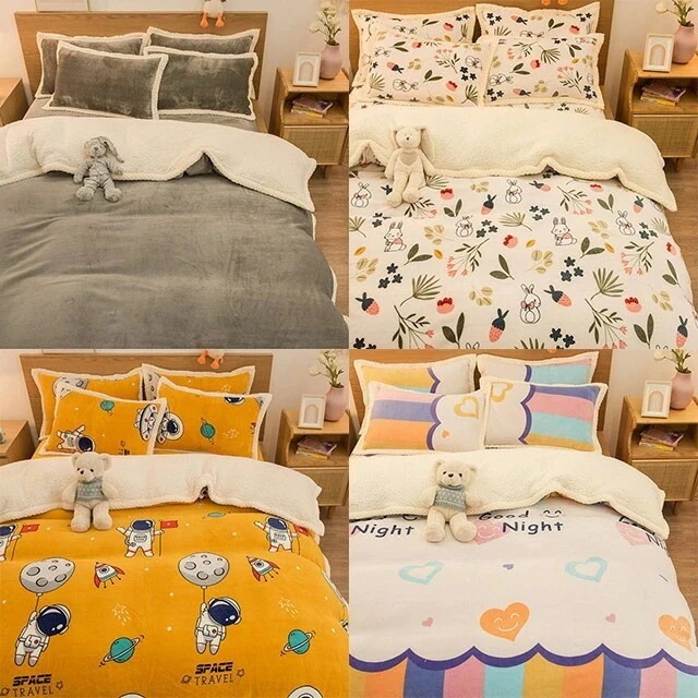 【急速出荷!】1.5mベッド適用 シングル ベッドシート 枕カバー 200*230cm 寝具4点セット 布団カバーセット 布団カバーセット あったか 冬 洗濯機可 洗える ふわふわ フランネル かわ