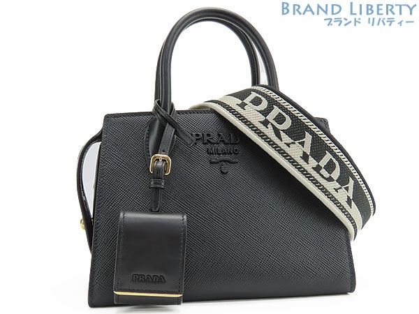 未使用プラダモノクロームサフィアーノレザーミニバッグ2WAYハンドバッグショルダーバッグトートバッグブラック1BA269