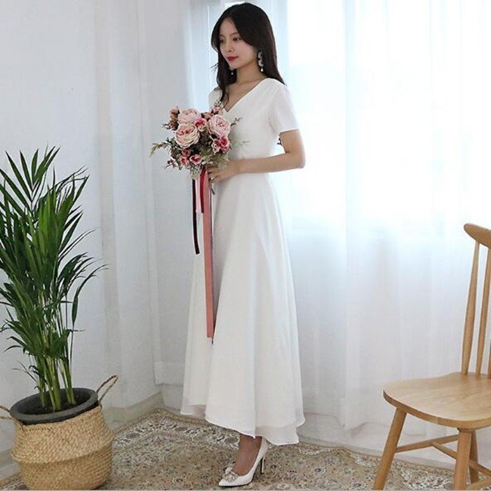 半袖 ミモレ丈 ウェディグドレス 二次会 花嫁 パーティドレス 結婚式 白 ワンピース 演奏会 大きいサイズ 小さいサイズ ドレス 発表会 安い 前撮り