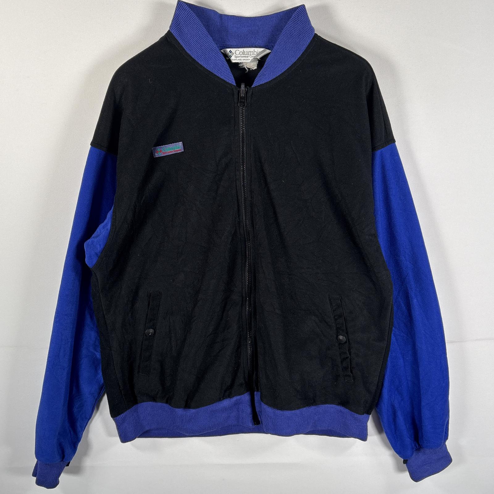 古着 90s/90年代 フリースジャケット ワンポイントロゴ フルジップ ジップアップ ブラック ブルー ツートン メンズ