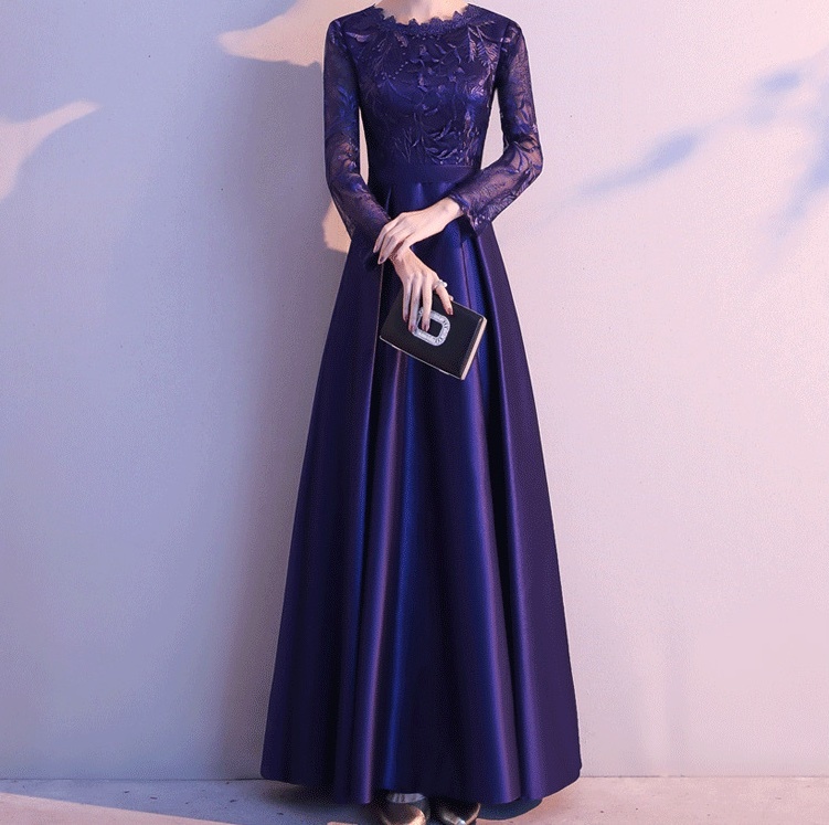 ドレス ワンピース パーティー 披露宴 演奏会 発表会 ステージ 舞台 フォーマル 衣装 コスプレ コスチューム マキシ 長袖 ラウンドネック プリンセスライン スレンダー ワイド 細身 Aライン