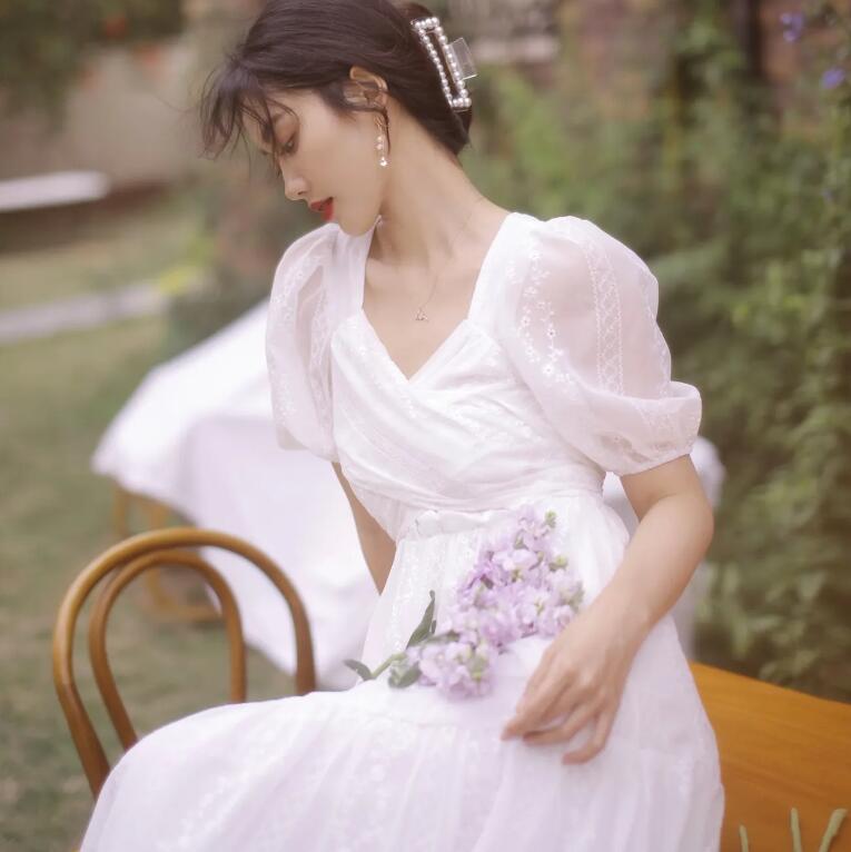 人気新品可愛い エレガント 日常 パーティードレス 通勤 ゆったり カジュアル レディース ギフト 清純 優しげなVネックで細身の刺繍上品ワンピース PL202408