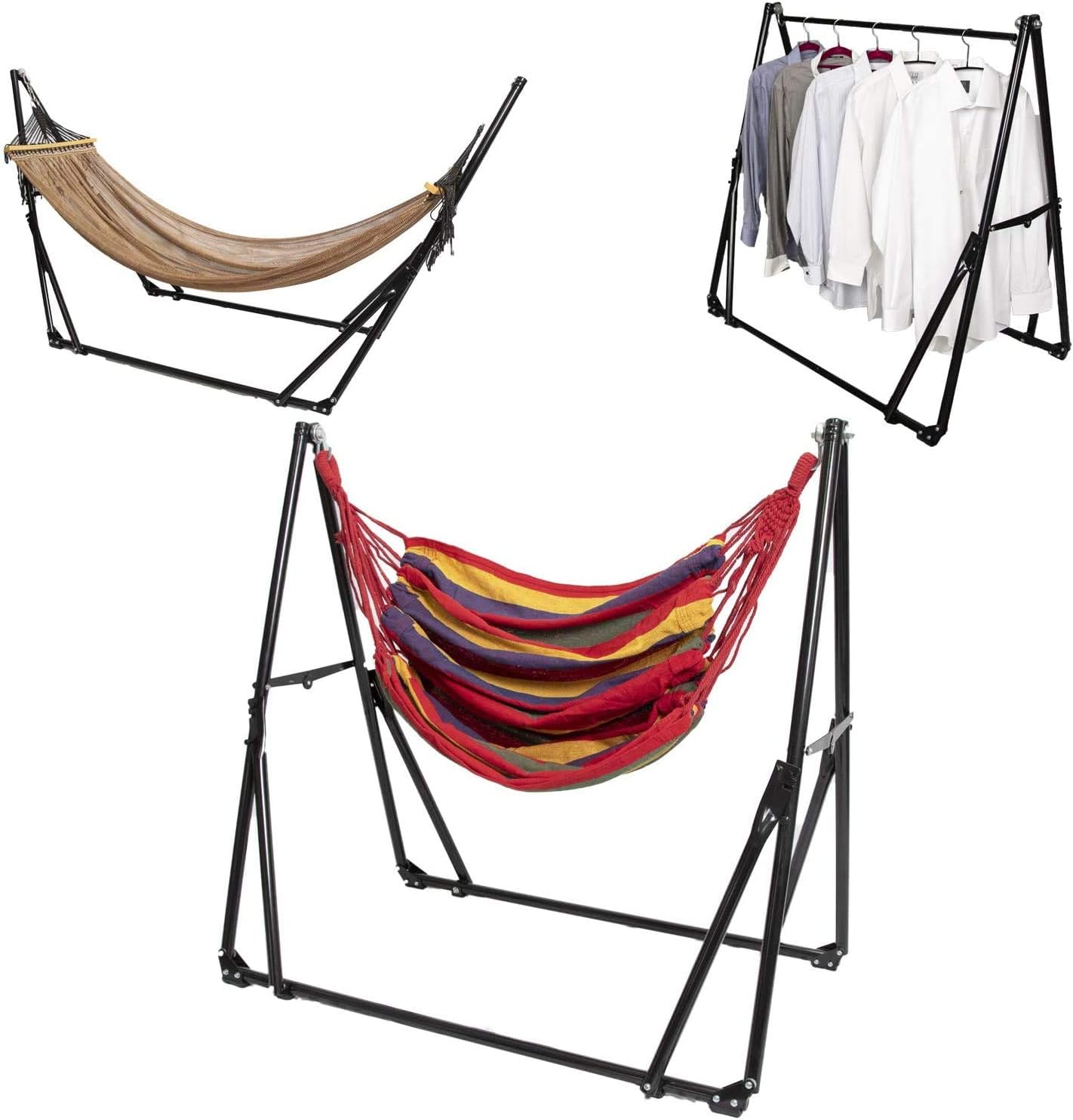 MRG 3way ハンモック 自立式 室内 チェア ハンガーラック 室外 兼用 ポータブル 折りたたみ キャリーケース 日本語説明書付き 耐荷重350kg