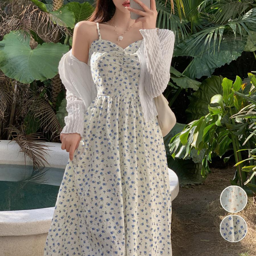 ブラウス フロントギャザー 花柄キャミワンピセット【ゆうパケット可】 ニット