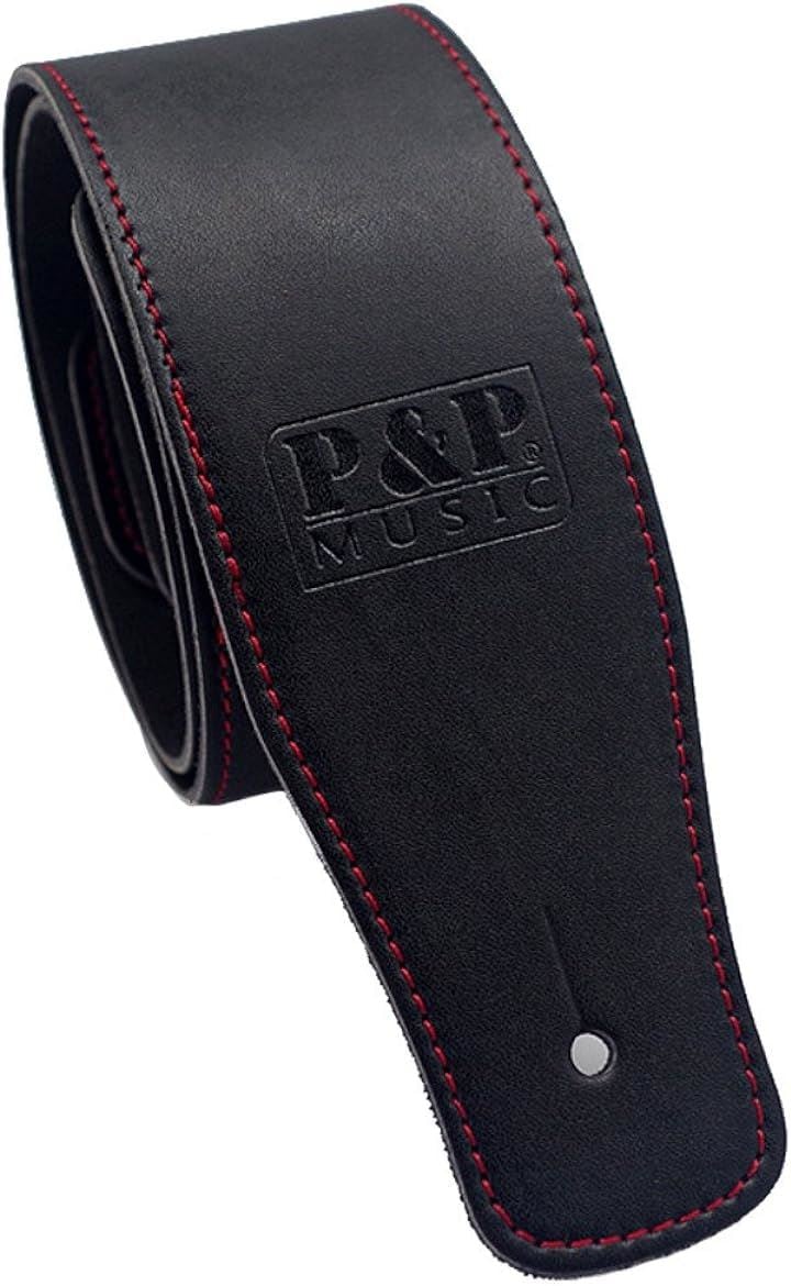 ラクエスト スタッズ レザー ギター ストラップ 革 アコースティック エレキ ベース ロック メタル V系( ブラック)