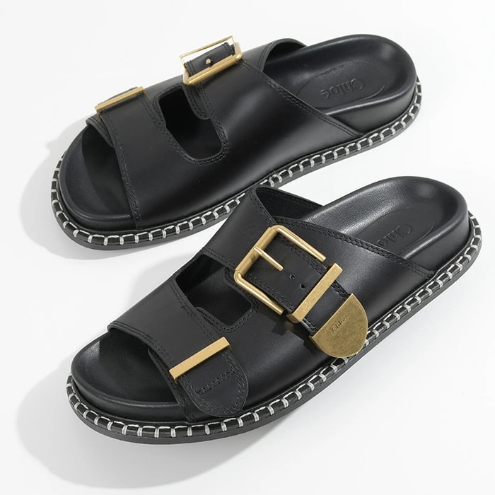スライドサンダル シューズ REBECCA CHC24S981D1 レディース 黒 BLACK ブラック フラットサンダル バックル ゴールド 春夏 人気 おすすめ