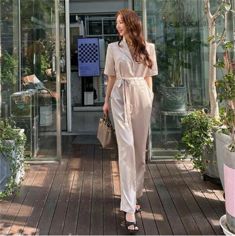 パンツスーツズボンタイト韓国風インポートきれいめセクシーストライプ丸襟着痩せ通勤セットアップ