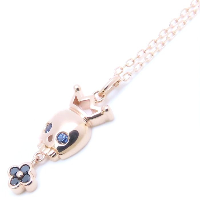 クラウンスカル ネックレス ブラウンダイヤモンド0.04ct サファイヤ0.03ct K10PG ピンクゴールド/293856【中古】