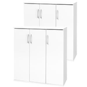 シューズラック2点セット スリムタイプ 幅約89cmホワイト 棚板（1台）：（大）6枚（小）6枚 組立式