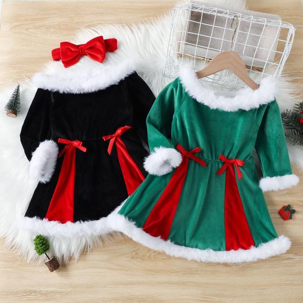 今だけ！Xmas 90 100 110 120 130 子供 サンタドレス ヘアバンド付き ２点セット サンタ衣装 クリスマス衣装 ファー 女の子 ワンピース サンタクロース キッズ クリスマス パー