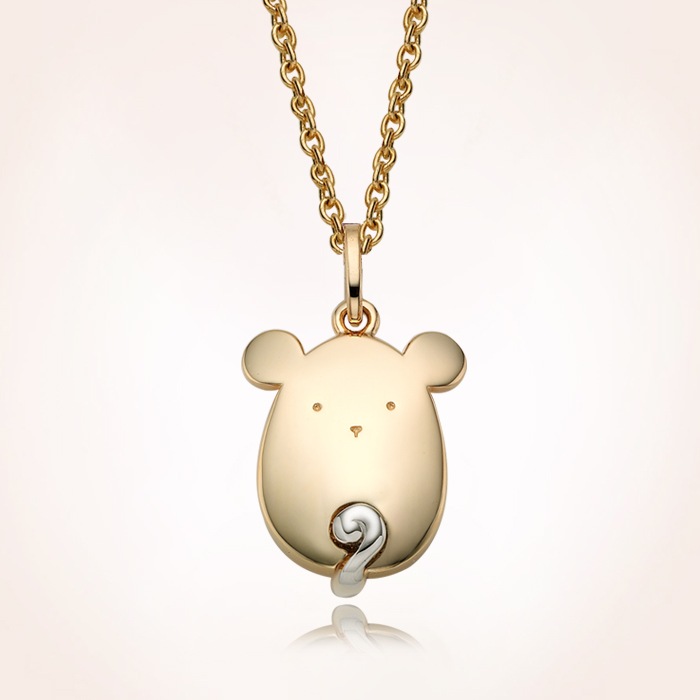 14K黄金十二支のマウスネックレス(14K Gold Oriental Zodiac Mouse Necklace)