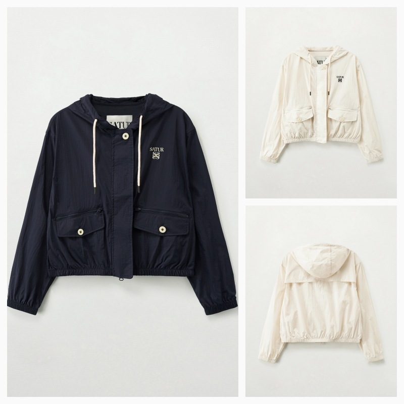 【SATUR】 (W) CROP HOOD WIND JACKET : 2COLORS