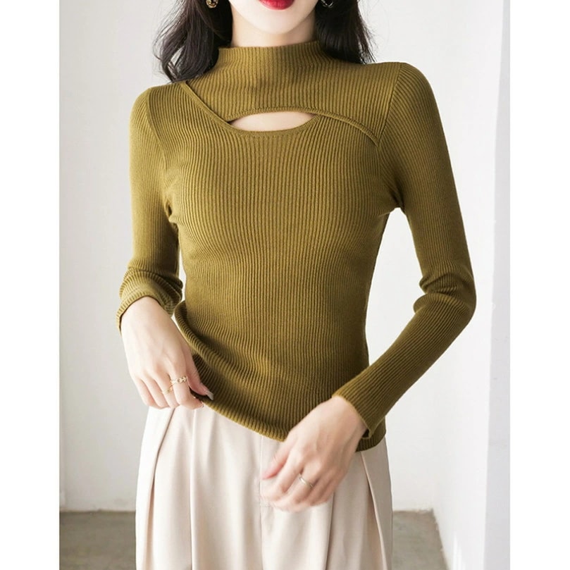 OFFクーポン レディース セーター ニット トップス 柔らかい 長袖 春 秋 冬 プルオーバー 無地 通勤 通学 カジュアル ハイネック かわいい おしゃれ きれいめ ニットセーター リブ ニットソ