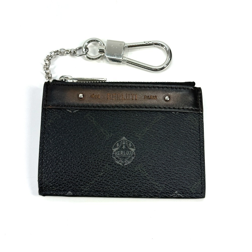 Berluti ベルルッティ コインケース ロゴ キーリング付き チェーン 財布 小銭入れ レザー/キャンバス ブラック系