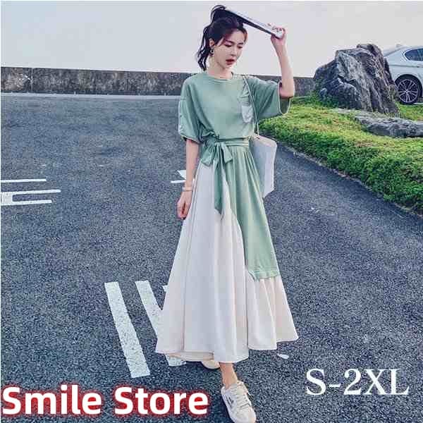 おしゃれ 切り替え 40代 着痩せ 夏 20代 半袖 体型カバー 二次会 デート カジュアル レディース ワンピース 30代 キレイめ ライン 異素材 重ね着風