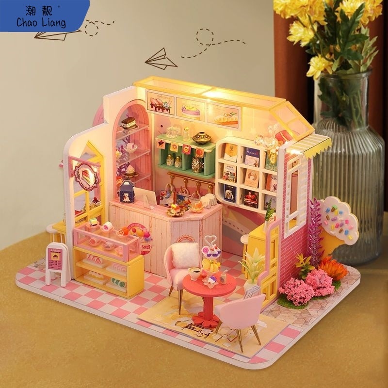 DIY小屋ケーキ店アイデア手作りパッチワークモデル 子供のおもちゃ 誕生日プレゼント