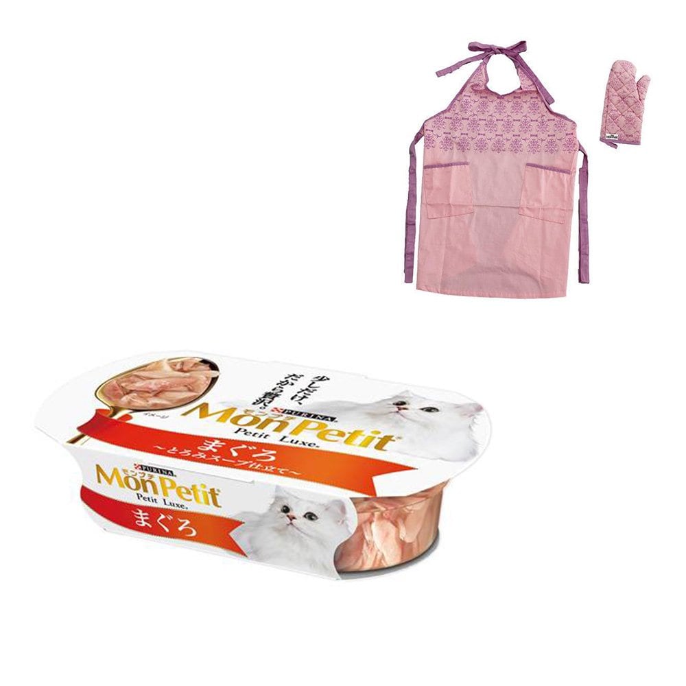 プチリュクスカップ　成猫用　まぐろ　とろみスープ仕立て　５７ｇX４８個　キャットフード　＋エプロン・ミトンセットのおまけつき　ＣＲＣ35―20―75―10―51