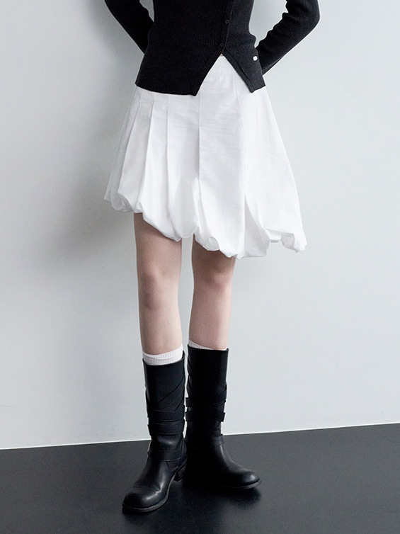 UNBALANCE PLEATS BALLOON SKIRT WHITE