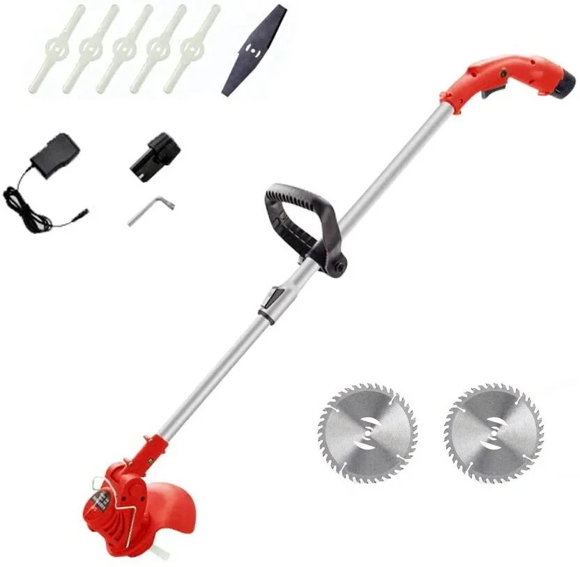 金属刃強力雑草 プラスチック刃5枚 連続稼働 低騒音 バッテリ充電器付 軽量 充電式芝刈機 草刈り機