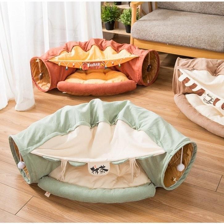 猫トンネル 猫 トンネル 猫 ベッド 2IN1遊び場 ドーム型ベッド 四季兼用 折り畳み可 選べる
