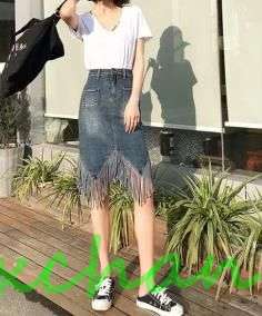 新生活 サマー デニム スカート アレアスカート タイトスカート マキシ丈スカート マーメイドラインスカート タッセル Aタイプ フリンジスカート 膝丈ひざ セクシー 7,144円