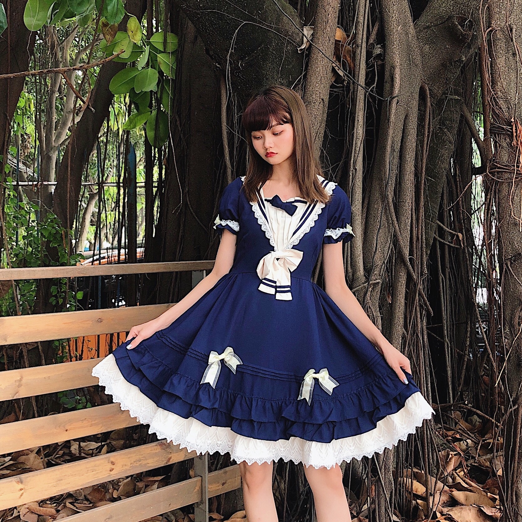 LOLITA ロリータ 洋装 河口の帆影 茶会服 日 海軍 風 学院風 プリンセス スカート ワンピース