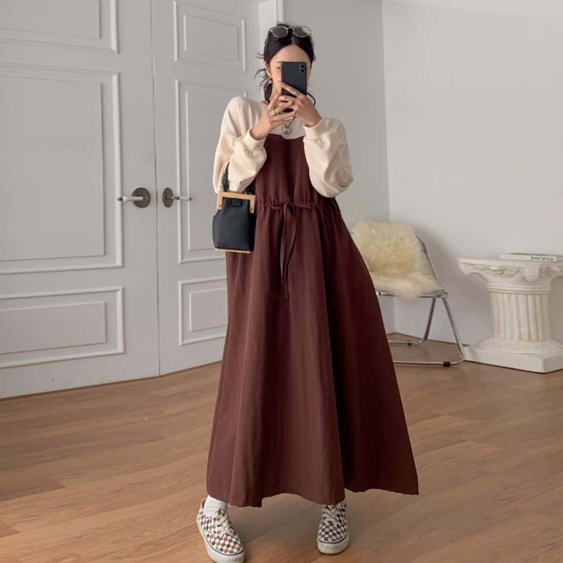 23AW 秋新作 シークレットワンピース (ワイン) / 3カラー / フリーサイズ / ナイロン100%