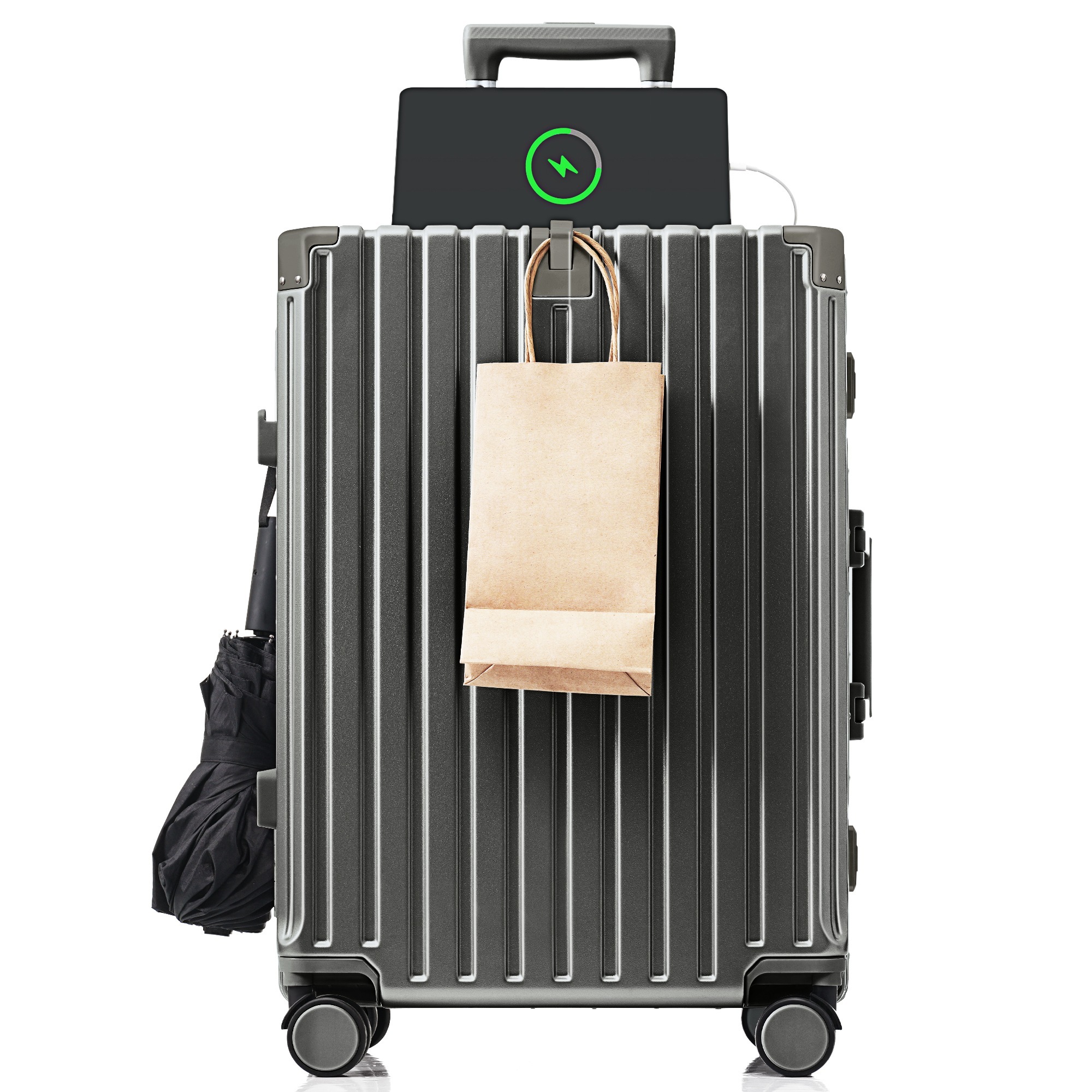 【国内即発送】スーツケース キャリーケース キャリーバッグ Mサイズ フレームタイプ アルミ USBポート付き カップホルダー フック式底足 ドリンクホルダー 軽量 おしゃれ 電車 静音 海外 TSA