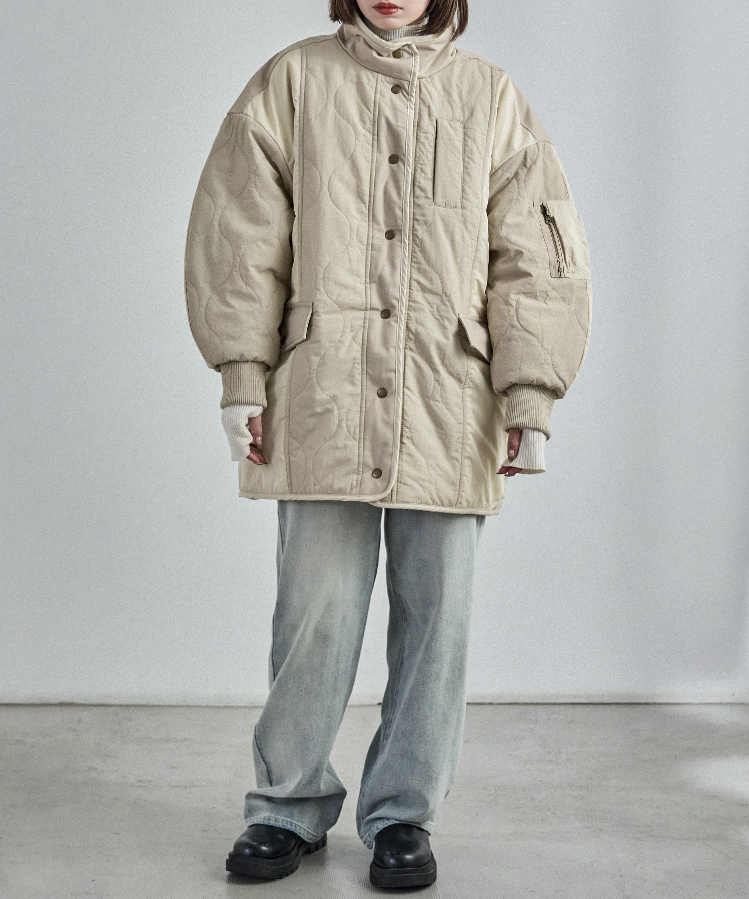 ヴィンテージ風パッチワーク中綿コート ダウンコート ダウンジャケット ブルゾン ハーフコート 防寒対策 カジュアル ガーリー フェミニン 韓国ファッション オーバーサイズ ゆったり 大きめ 通勤 通学