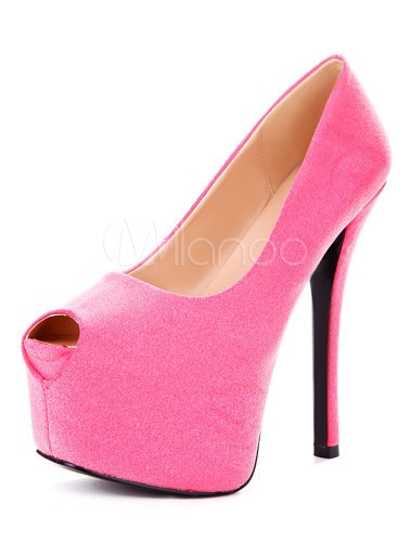 セクシーローズレッド布女性のピープトウシューズ