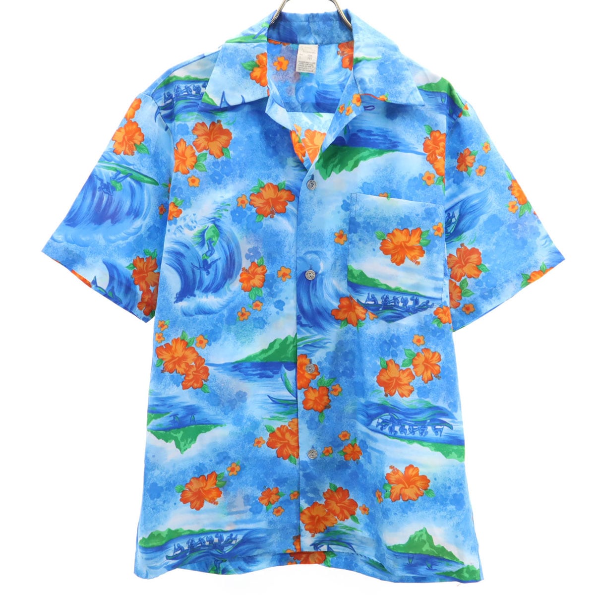 VINTAGE ヴィンテージ 80s 総柄 半袖 アロハシャツ S ブルー系 メンズ 古着