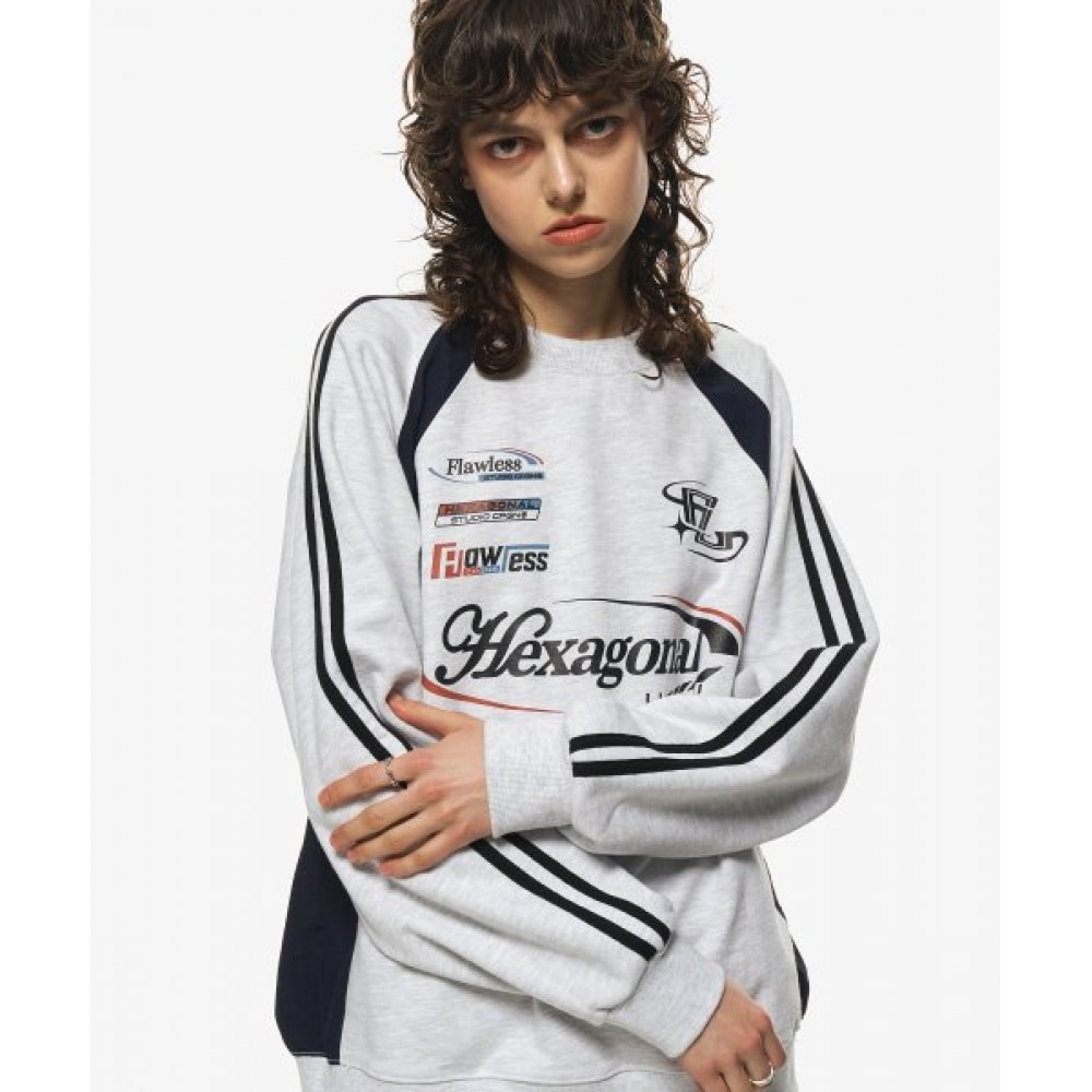 CPGN STUDIO ヘキサゴンラグランスウェットシャツメランジホワイト