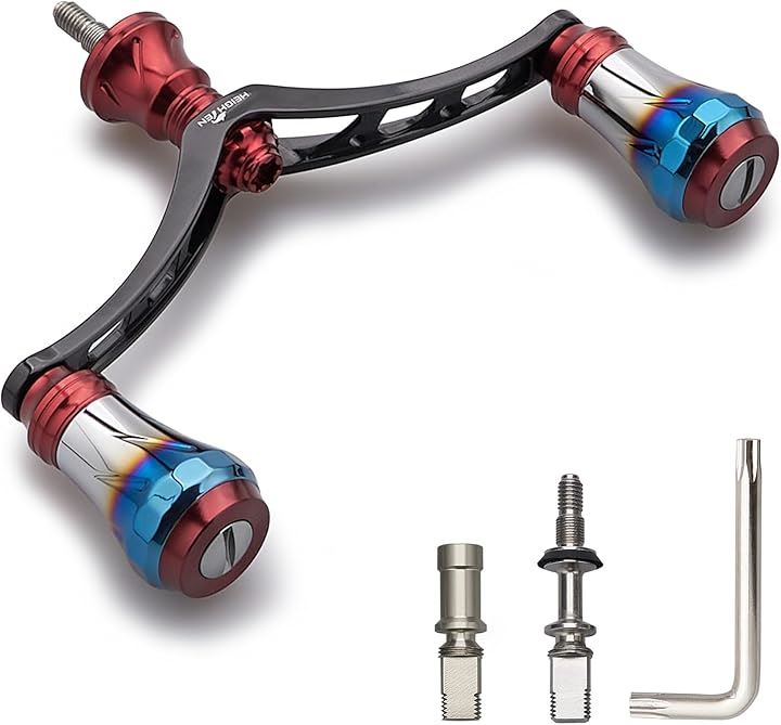 改良 98mm リール ハンドル 6色 70航空アルミ製 シマノ ダイワ 通用 スピニングリール Arch Aurora(ワインレッド(ノブ)＆ブラック(ハンドル), 98mm)