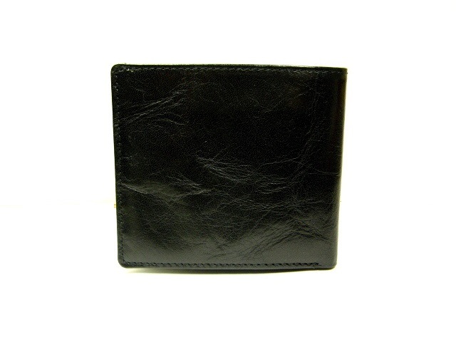 薄型　スリム　二つ折り財布 バッファロー革　ブラック