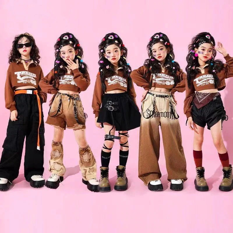 【1つ買うと1つ無料】【メガ割】ダンス 衣装 キッズ 子供ダンス セットアップ 単品 ブラウン カモフラージュ Ｔシャツ 長ズボン 短パン ダンス衣装 半袖 男の子 女の子 ゆるシャツ 用 子供韓国