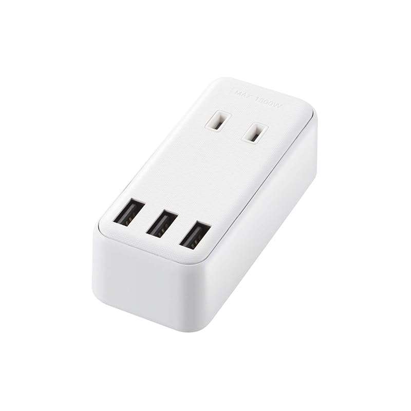 即納：エレコム 電源タップ USB コンセント 直挿し USB×3個 AC差し込み口×2個 2.4A ホワイト MOT-U08-23WH